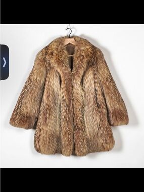Vintage Japanese Raccoon Fur Coat Jacket Womens Size M Brown Striped Tanuki 80s